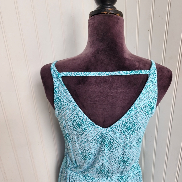 Banana Republic Green White Geo Rayon Tank Top Knee Length Sun Dress Stretch XS - Picture 13 of 13